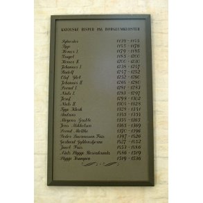 Mindeplade og Katolske Bisper i Brglum Kloster Kirke