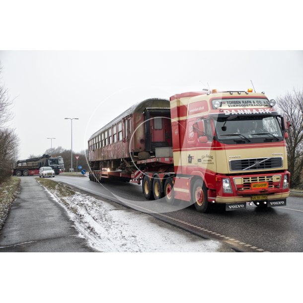 Transport af jernbanevogn p Hobrovej i Randers