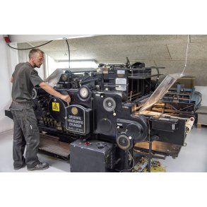 Original og stadig velfungerende SBG bogtryks cylinder, hvor frste model kom i 1935