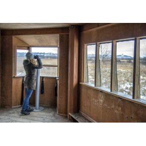 I fuglet�rnet ved rasteplads Guden� p� E45 er der et fantastisk syn ud over Vorup Enge og Randers