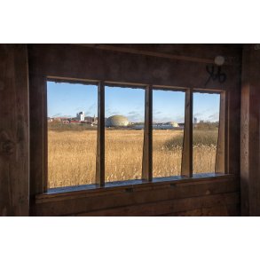 Randers med Sct. Mortens kirke, Randers Regnskov og IC3 tog, set fra fra fuglet�rn i Vorup enge