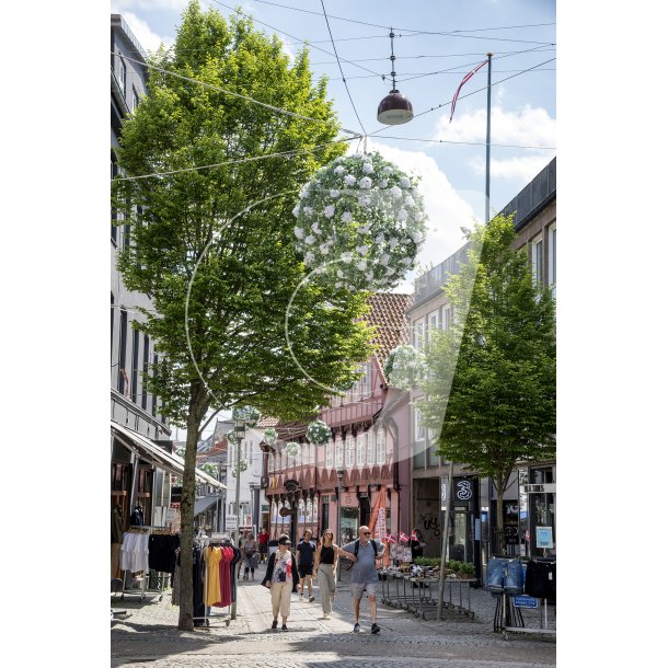 Handelsgaden Brdregade i Randers med de fantastiske blomster dekorationer