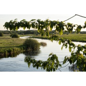 Aftensol over Guden�en i �bro ved Lang�