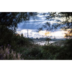 Tidlig efter�rs morgen ved Guden�en med Verdo og Randers i baggrunden