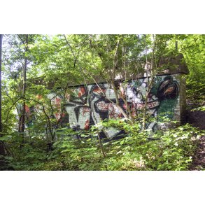 Graffiti p� mur ved B�kkestien langs med Ladeg�rdsb�kken i Randers