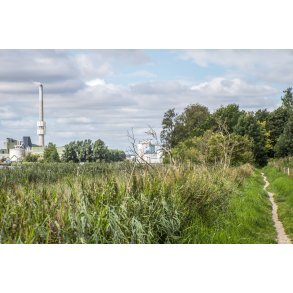Naturen langs Randers Fjord er helt speciel med kraft varmev�rk og Randers havn i baggrunden