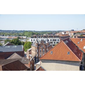 Udsigt mod Vest fra kirket�rnet i Sct. Mortens Kirke i Randers