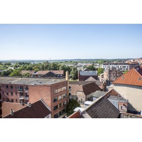 Udsigt mod vest med Hornb�k enge, set fra t�rnet i Sct. Mortens Kirke i Randers