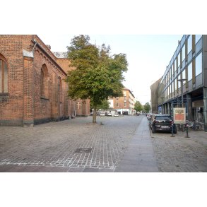 Kirketorvet og Kirkegade verd Sct. Mortens Kirke i Randers