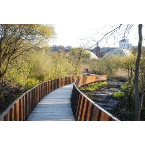 Gangbro fra Storkeengen i Randers mod Guden�en med Randers Regnskov i baggrunden