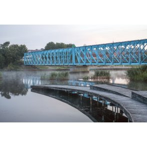 Den Bl� Bro over Guden�en, set fra Storkeengen i Randers