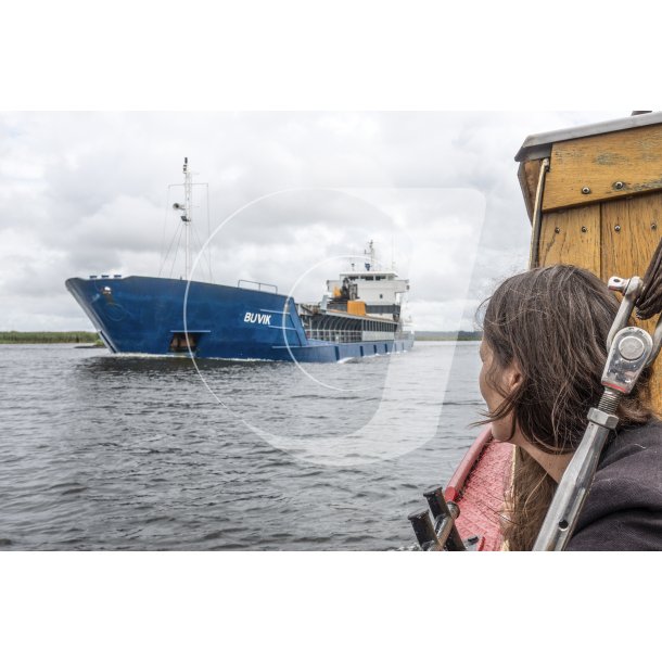 Lillebjrn passerer fragtskib i Randers Fjord