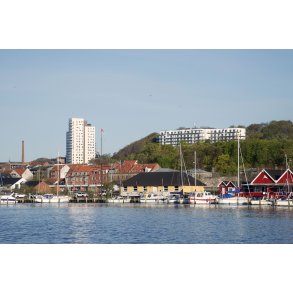 Randers lystb�dehavn med Kongens Ege i baggrunden