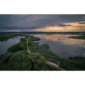 Dronebillede af Guden�en og Hornb�k Enge ved Randers 