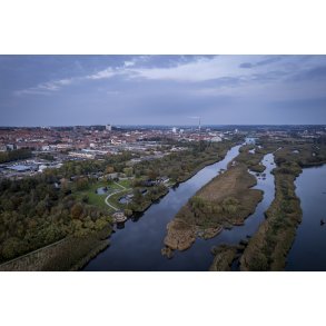 Dronebillede af Guden�en, Randers Naturcenter og Randers By